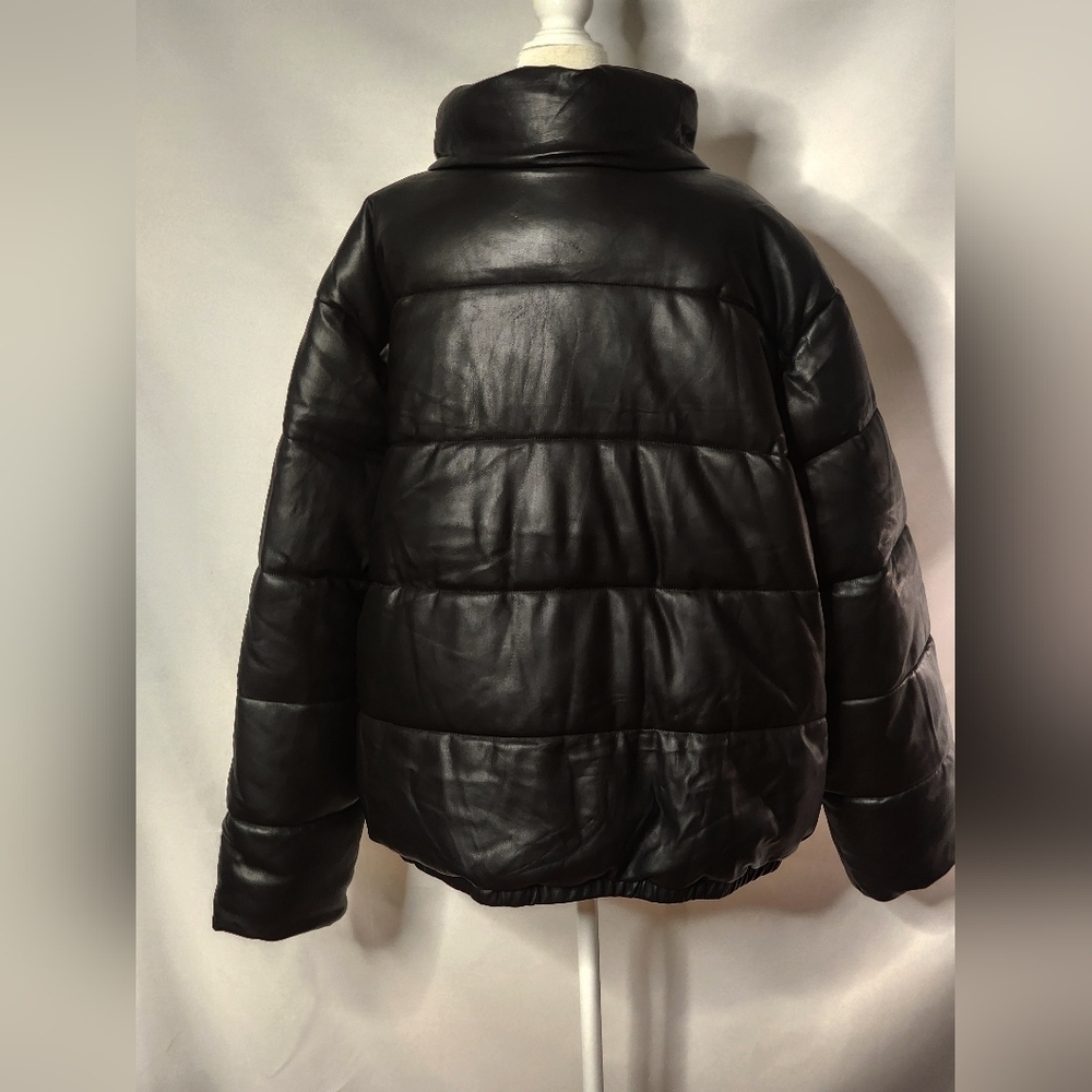 Women's Faux Leather Puffer Jacket Black Puffy Coat - S.E.B. By SEBBY Size 3X - Picture 6 of 16